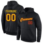Custom Name and Number Sports Hoodie Sweatshirt - Personalized Black Gold-Red Pullover for Team Personalized Stitched Black