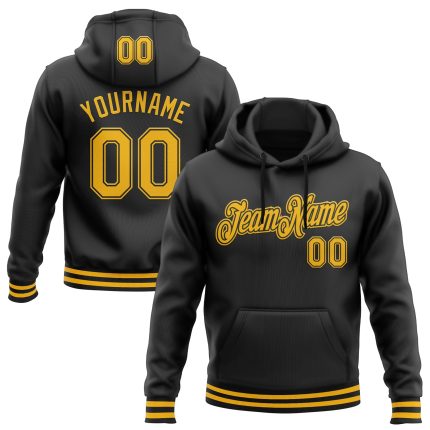 Personalized Black Gold Sports Hoodie Sweatshirt Pullover for Men and Women Personalized Stitched Black Gold Sports Pullover
