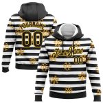 Personalized Black Gold White Christmas Snowflakes 3D Hoodie Pullover Sweatshirt Personalized Stitched Black Gold-White Christmas