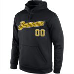 Personalized Black Gold-White Sports Hoodie Pullover Sweatshirt for Men and Women Personalized Stitched Black Gold-White