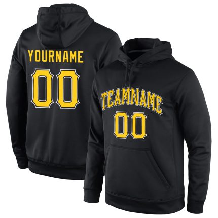 Custom Team Hoodie with Name and Number - Personalized Black Gold-White Sports Pullover Sweatshirt Personalized Stitched