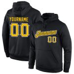 Personalized Black Gold-White Sports Hoodie Pullover Sweatshirt for Men and Women Personalized Stitched Black Gold-White