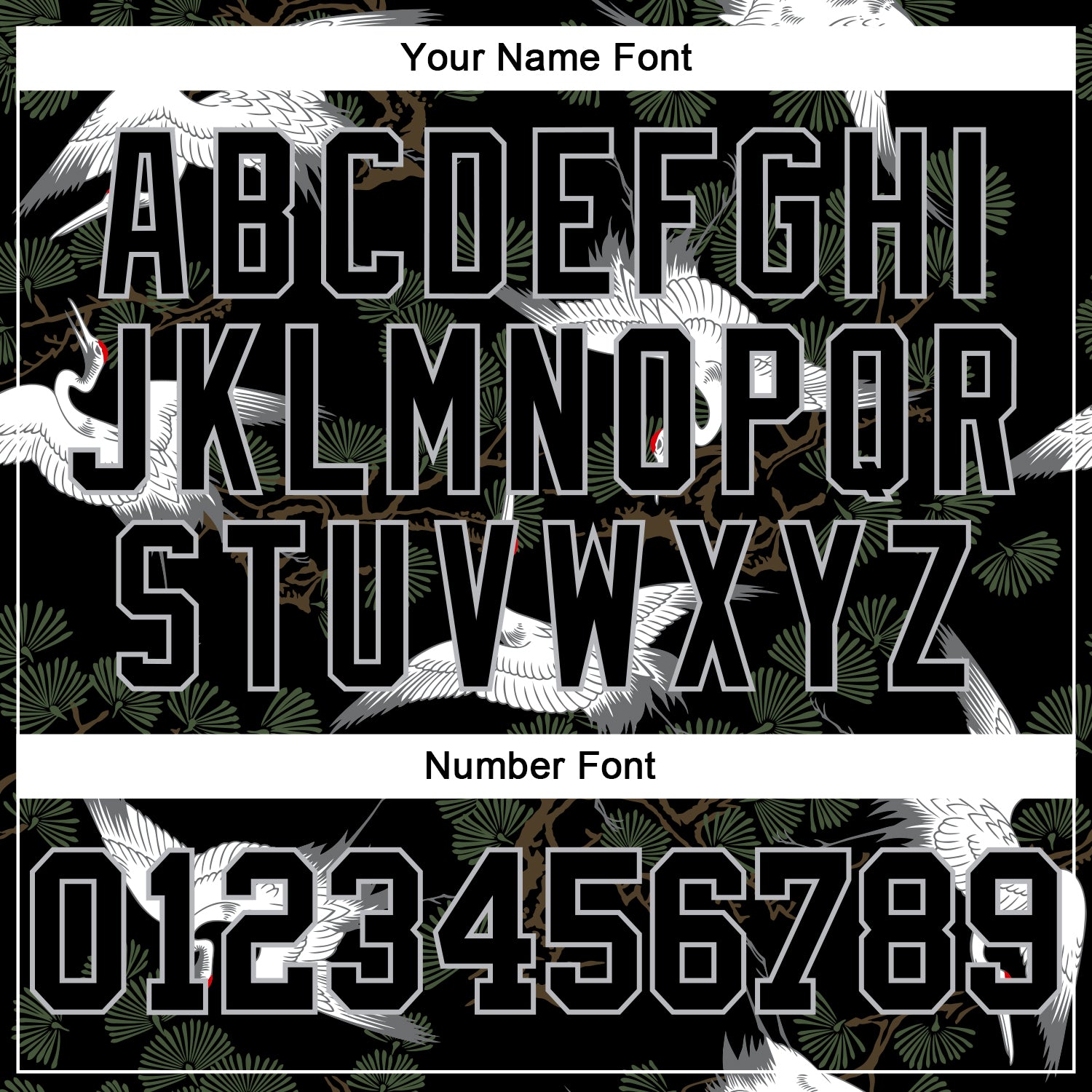 Personalized Stitched Black Gray 3D Pattern Design Crane And Green Pine Tree Sports Pullover Sweatshirt Hoodie Team Custom Name and Number Custom Name Number Sports Hoodie with 3D Pattern Crane & Green Pine Tree, Personalized Black Gray Pullover Sweatshirt Personalized - Image 4