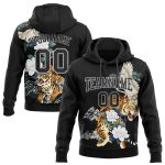 Custom Name and Number 3D Pattern Crane Tiger Sports Hoodie Pullover Sweatshirt Personalized Stitched Black Gray Design Personalized
