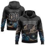 Custom Name and Number Personalized 3D Pattern Crane Wave Pullover Hoodie - Black Gray Sports Sweatshirt Personalized Stitched