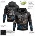Custom Name and Number Personalized 3D Pattern Crane Wave Pullover Hoodie - Black Gray Sports Sweatshirt Personalized Stitched