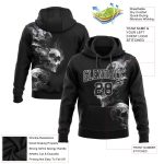 Custom Name 3D Skull Pullover Hoodie - Personalized Black Gray Sweatshirt for Sports Team, Custom Number Fashion Apparel