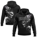 Custom Name 3D Skull Pullover Hoodie - Personalized Black Gray Sweatshirt for Sports Team, Custom Number Fashion Apparel