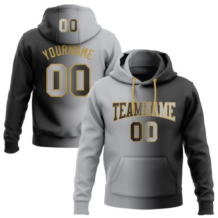 Custom Team Name Number Sports Hoodie Sweatshirt Black Gray Gold Gradient Personalized Stitched Pullover Personalized Stitched