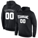 Custom Team Name Number Hoodie Sweatshirt - Personalized Black Gray Pinstripe Pullover Personalized Stitched Black Gray Pinstripe