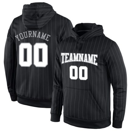 Custom Team Name Number Hoodie Sweatshirt - Personalized Black Gray Pinstripe Pullover Personalized Stitched Black Gray Pinstripe