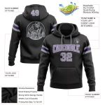 Custom Name Number Stitched Hoodie for Football - Black Gray Purple Pullover Sweatshirt Personalized Stitched Black Gray-Purple
