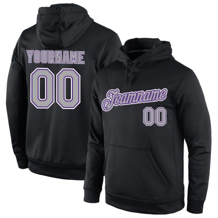 Custom Team Hoodie with Name and Number - Personalized Black Gray Purple Stitched Sports Pullover Sweatshirt Personalized