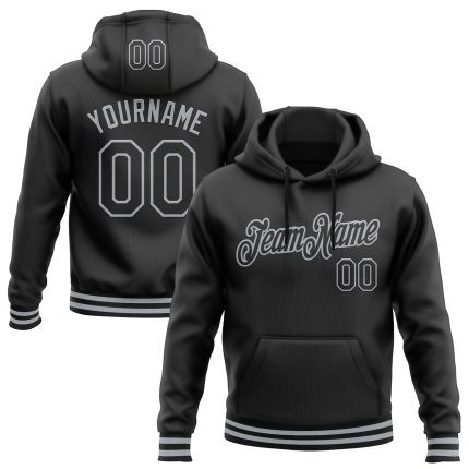 Custom Name Number Black Gray Sports Hoodie Pullover Sweatshirt - Personalized Team Apparel Personalized Stitched Black Gray
