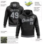 Personalized Black Gray Sports Hoodie Sweatshirt Pullover for Men and Women Personalized Stitched Black Gray Sports Pullover