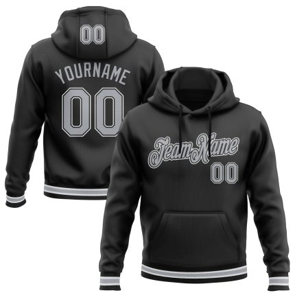 Custom Name Number Hoodie Sports Pullover Sweatshirt Personalized Stitched Black Gray-White Personalized Stitched Black Gray-White