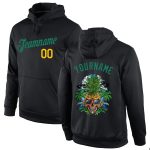 Custom Named 3D Skull Pineapple Head Hoodie Sweatshirt - Personalized Stitched Black Kelly Green-Gold Team Design Personalized