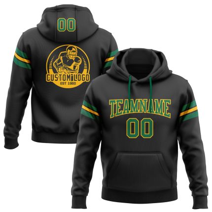 Custom Name Number Football Hoodie Sweatshirt - Personalized Stitched Black Kelly Green-Gold Pullover Team Apparel Personalized