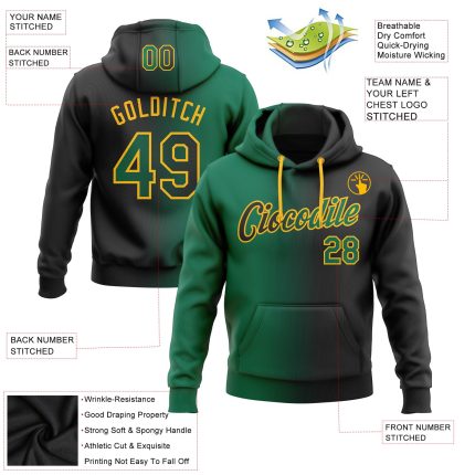 Custom Name Number Personalized Stitched Black Green Gold Gradient Fashion Sports Hoodie Pullover Sweatshirt Personalized