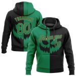 Personalized Halloween Pumpkin Sports Hoodie Custom Name & Number - Stitched Black Green Old Gold 3D Scary Faces Pullover Sweatshirt