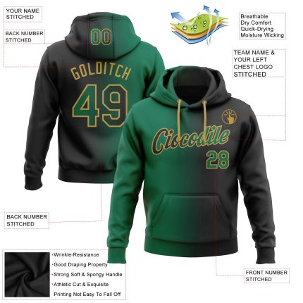 Custom Name Number Black Green Gradient Sports Hoodie Sweatshirt Pullover - Personalized Team Apparel Personalized Stitched