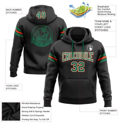 Custom Name Number Football Hoodie Pullover Sweatshirt Personalized Stitched Black Kelly Green Orange Team Design Personalized