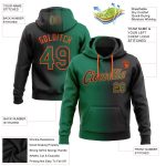 Custom Name and Number Personalized Sports Hoodie Sweatshirt in Black Kelly Green-Orange Gradient Design Personalized Stitched