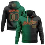 Custom Name and Number Personalized Sports Hoodie Sweatshirt in Black Kelly Green-Orange Gradient Design Personalized Stitched