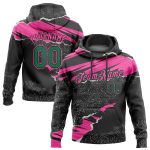 Custom Name and Number Personalized 3D Pattern Torn Paper Sports Hoodie | Black Kelly Green-Pink Pullover Sweatshirt Personalized