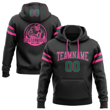 Custom Name Number Football Hoodie Sweatshirt in Black Green Pink - Personalized Stitched Team Pullover Personalized Stitched