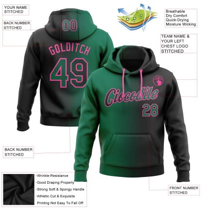 Custom Name Number Gradient Pullover Hoodie Stitched Black Kelly Green Pink Fashion Sports Sweatshirt Personalized Stitched