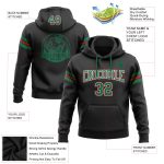 Custom Football Hoodie with Name and Number - Stitched Black, Kelly Green and Red Pullover Sweatshirt Personalized Stitched