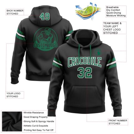 Custom Team Football Hoodie with Personalized Name & Number - Black, Kelly Green, White Pullover Sweatshirt Personalized