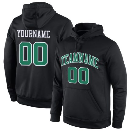 Custom Team Hoodie with Name and Number - Personalized Black Kelly Green-White Pullover Sweatshirt Personalized Stitched