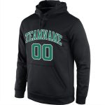 Custom Team Hoodie with Name and Number - Personalized Black Kelly Green-White Pullover Sweatshirt Personalized Stitched