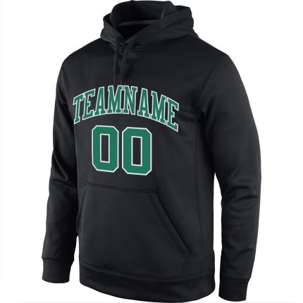 Custom Team Hoodie with Name and Number - Personalized Black Kelly Green-White Pullover Sweatshirt Personalized Stitched