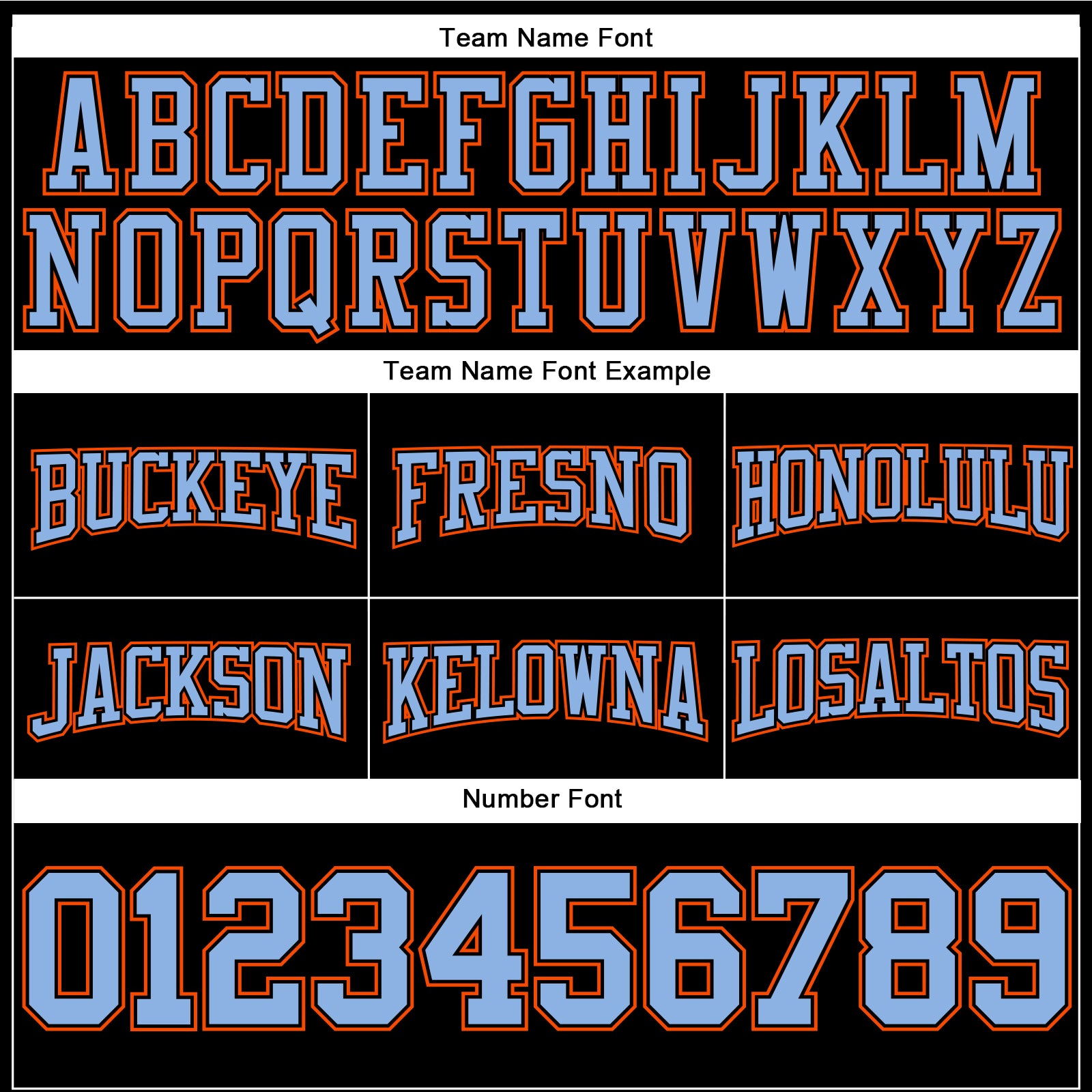 Personalized Stitched Black Light Blue-Orange Football Pullover Sweatshirt Hoodie Team Custom Name and Number Custom Personalized Football Hoodie Sweatshirt - Stitched Black Light Blue Orange with Team Name & Number Personalized Stitched - Image 3