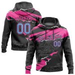Custom Team Hoodie with Personalized Name & Number - Black Light Blue-Pink 3D Torn Paper Pattern Pullover Sweatshirt Personalized