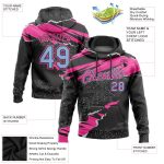 Custom Team Hoodie with Personalized Name & Number - Black Light Blue-Pink 3D Torn Paper Pattern Pullover Sweatshirt Personalized