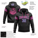 Custom Football Hoodie with Stitched Team Name & Number - Black, Light Blue & Pink Pullover Sweatshirt Personalized Stitched