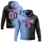 Custom Name Number Sports Hoodie for Team - Personalized Stitched Black Light Blue Pink Gradient Sweatshirt Pullover Personalized