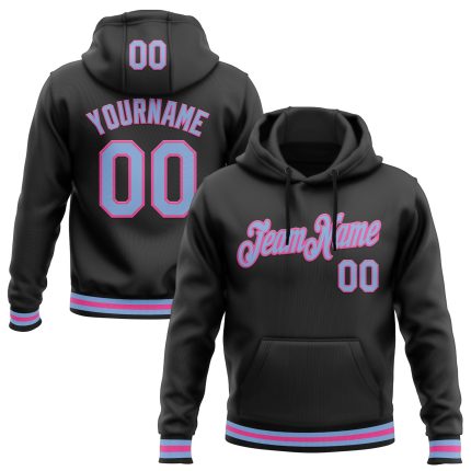 Personalized Black Light Blue-Pink Sports Hoodie Sweatshirt Pullover Personalized Stitched Black Light Blue-Pink Sports Pullover