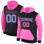 Custom Team Hoodie with Personalized Name and Number - Black Light Blue-Pink Stitched Sports Pullover Sweatshirt Personalized