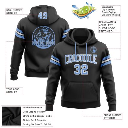 Custom Name Number Football Hoodie Sweatshirt Personalized Stitched Black Light Blue White Team Gear Personalized Stitched