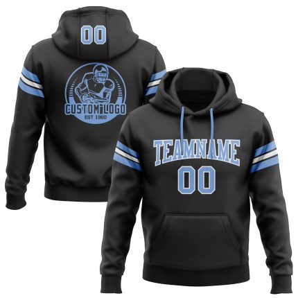 Custom Name Number Football Hoodie Sweatshirt Personalized Stitched Black Light Blue White Team Gear Personalized Stitched