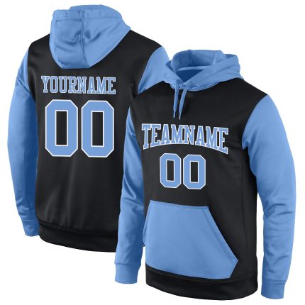 Personalized Black Light Blue-White Sports Hoodie Sweatshirt Pullover Personalized Stitched Black Light Blue-White Sports