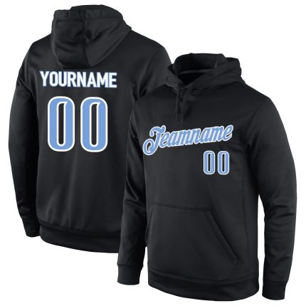 Custom Name Number Sports Hoodie Black Light Blue White Stitched Pullover Sweatshirt for Team Personalized Stitched Black