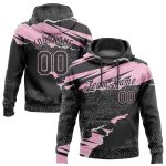 Custom Name & Number Sports Hoodie with 3D Torn Paper Design - Black & Light Pink Stitched Pullover Sweatshirt Personalized