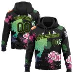 Custom Name & Number Tiger Hoodie - Personalized Black & Neon Green 3D Pattern Sports Pullover Sweatshirt Personalized Stitched