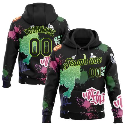 Custom Name & Number Tiger Hoodie - Personalized Black & Neon Green 3D Pattern Sports Pullover Sweatshirt Personalized Stitched